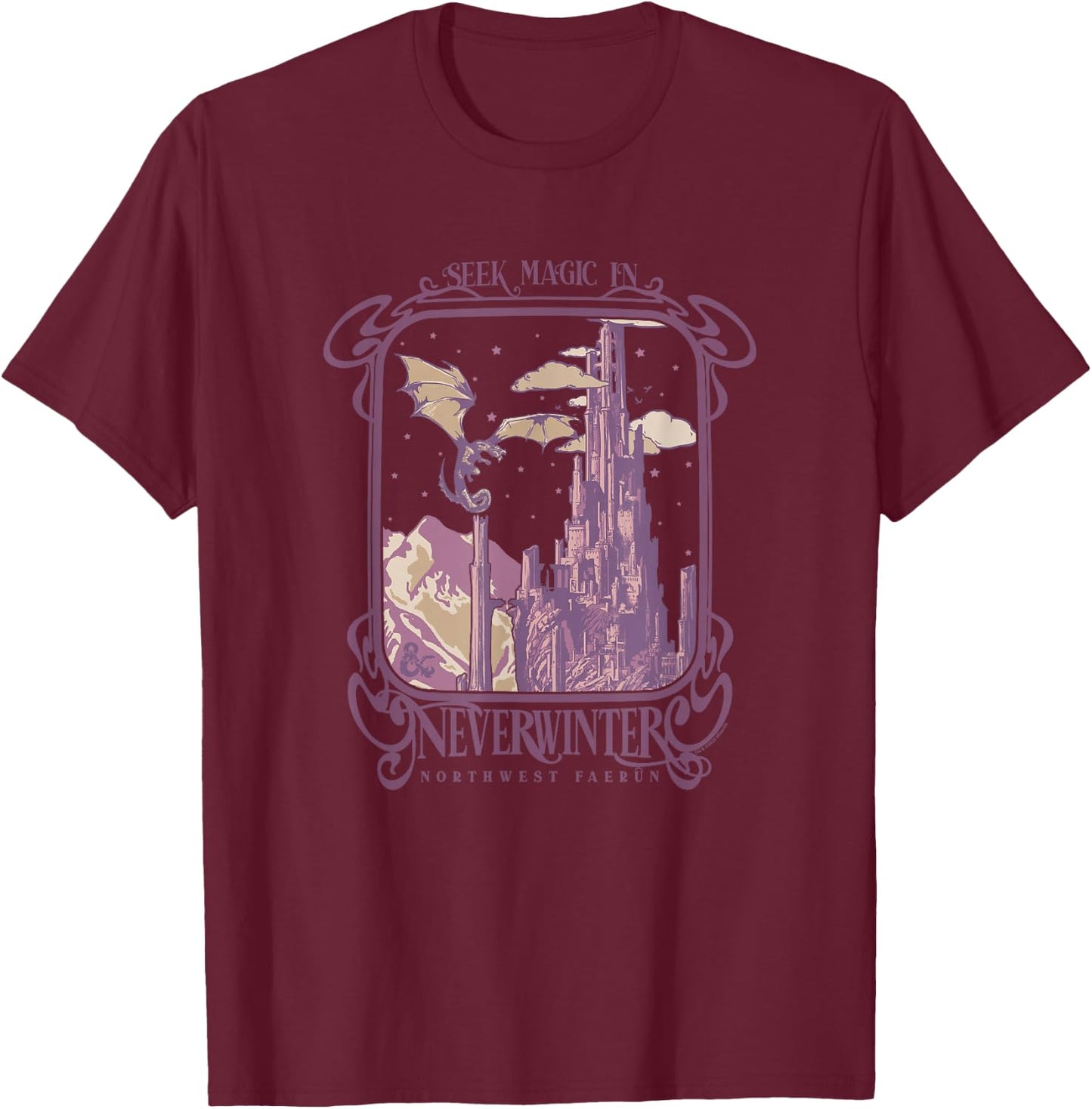 Dungeons & Dragons Seek Magic In Neverwinter Chest Poster T-Shirt - T-Shirt | Maroon