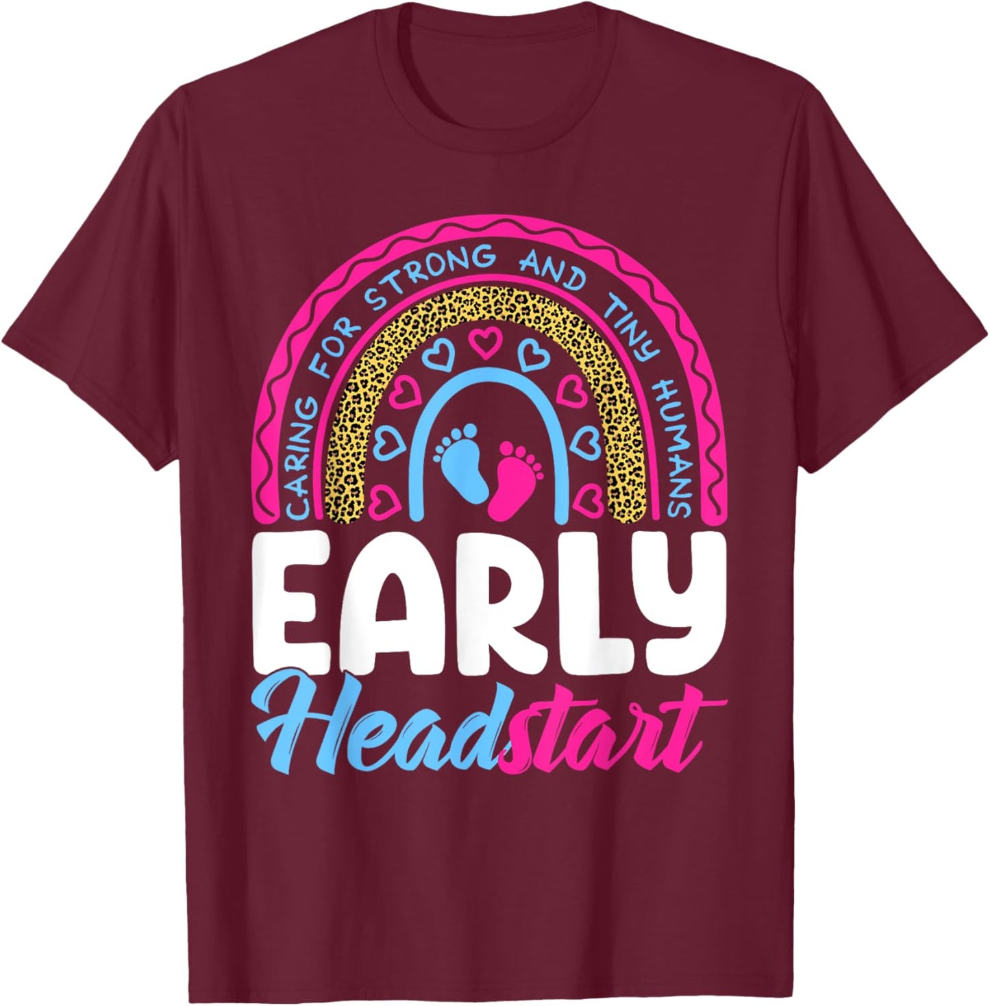Early Headstart Teacher Head Start Leopard Back To School T-Shirt - T-Shirt | Maroon