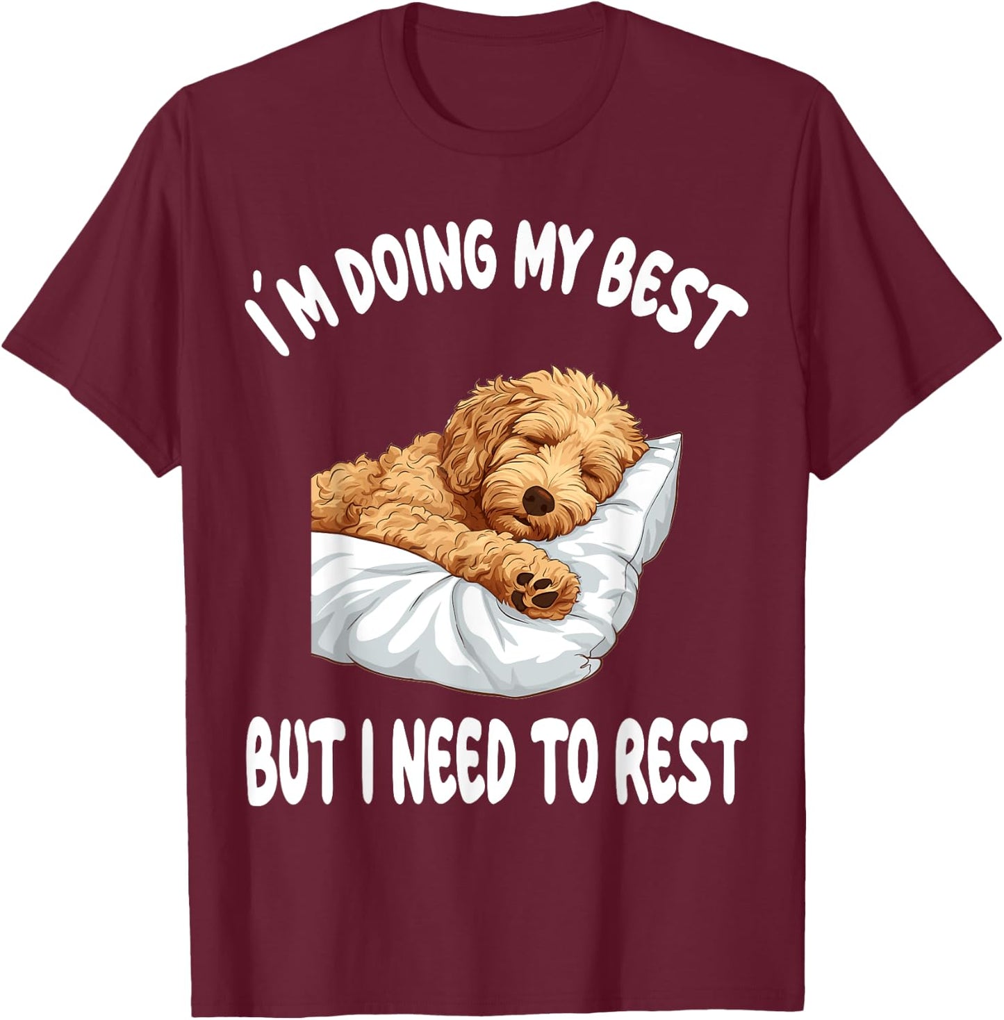 Goldendoodle Dog Pet Pajamas Nightgown Sleeping Napping Men Women Girls Kids T-Shirt - T-Shirt | Maroon