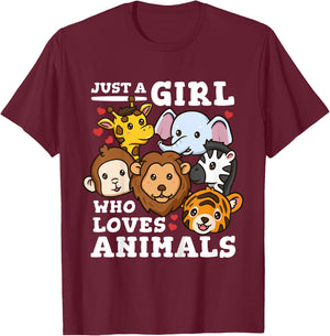 Kids Zoo Animals Elephant Giraffe T-Shirt - T-Shirt | Maroon