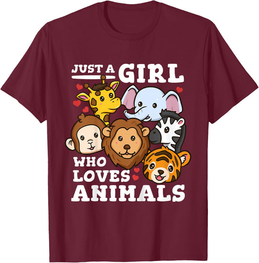 Kids Zoo Animals Elephant Giraffe T-Shirt - T-Shirt | Maroon