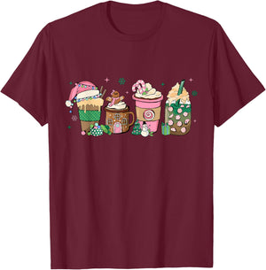 Coffee Christmas Gingerbread Pink Women Latte Cozy Winter T-Shirt - T-Shirt | Maroon