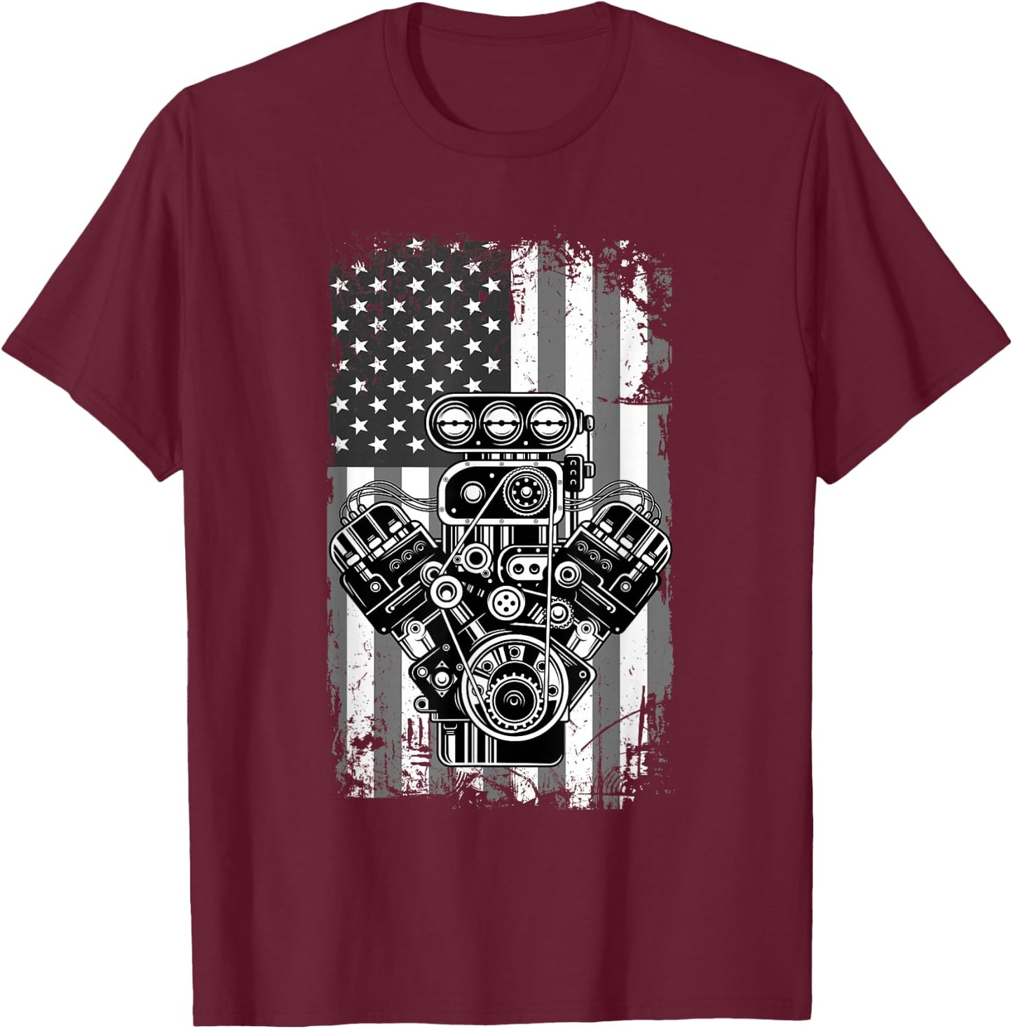 Vintage Muscle Car Piston American Flag Funny Mechanic Gift Small T-Shirt - T-Shirt | Maroon