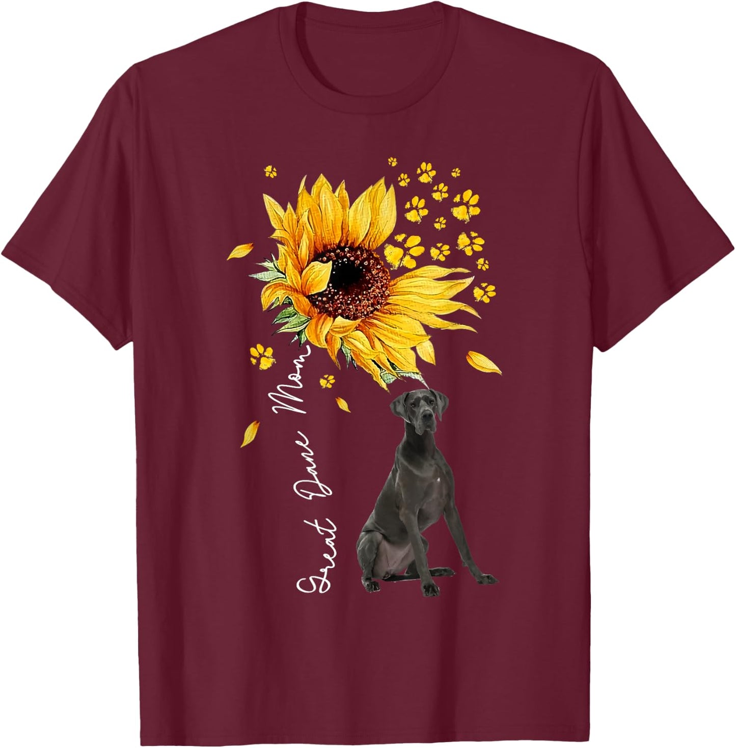 Sunflower Great Dane Mom Dog Lover Mother’s Day T-Shirt - T-Shirt | Maroon