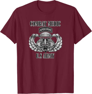 U.S. Army Combat Medic- Airborne (Back Design) T-Shirt - T-Shirt | Maroon