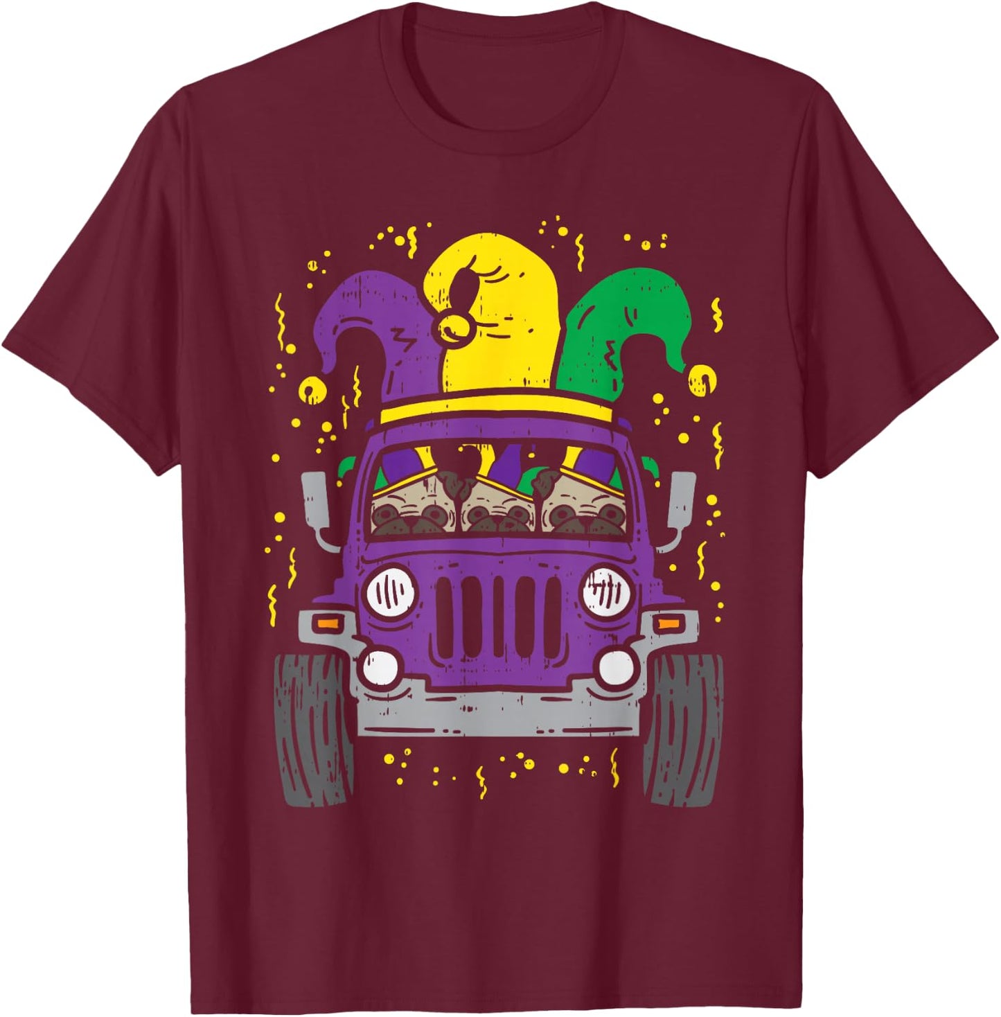 Mardi Gras Monster Truck Jester Pug Carnival Dog Owner Boys T-Shirt - T-Shirt | Maroon