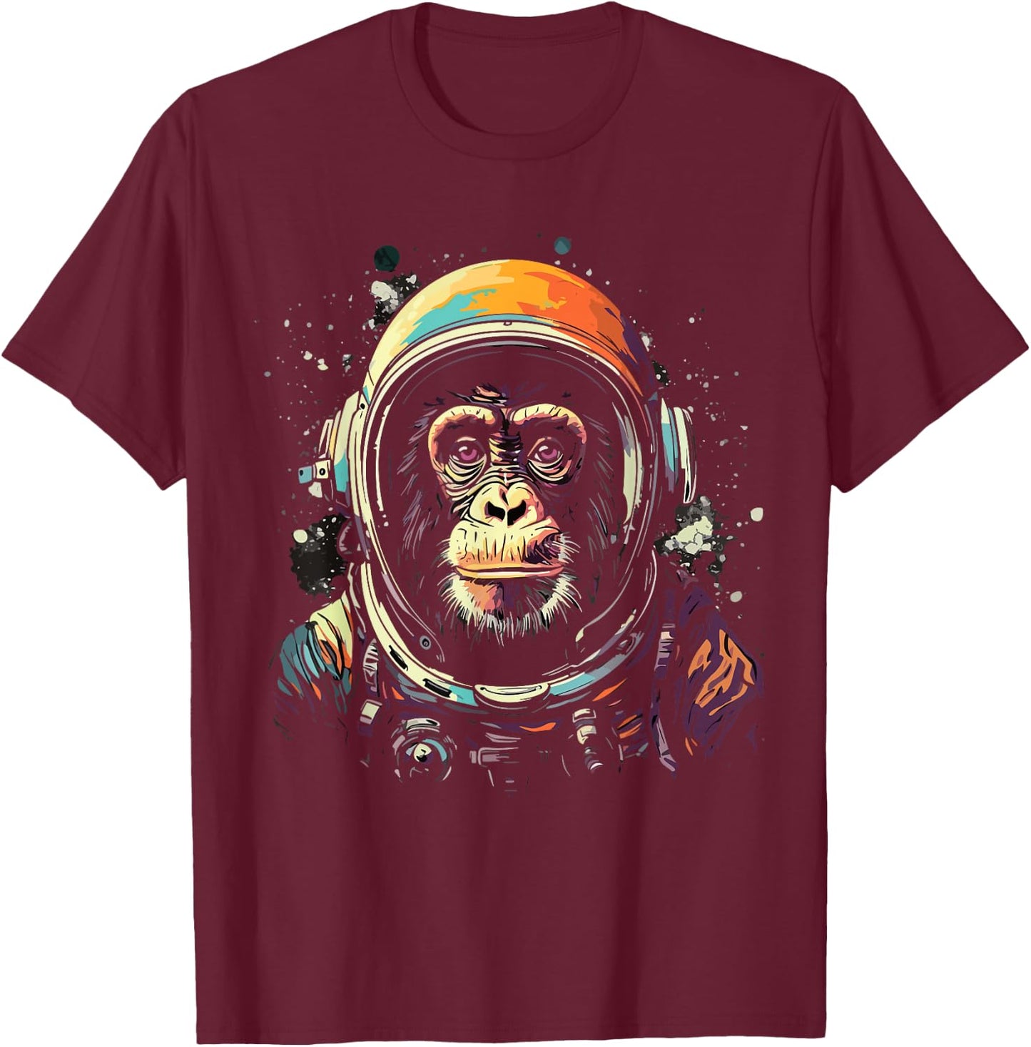 Astronaut Monkey Vintage Space Cosmonaut Graphic Travel T-Shirt - T-Shirt | Maroon