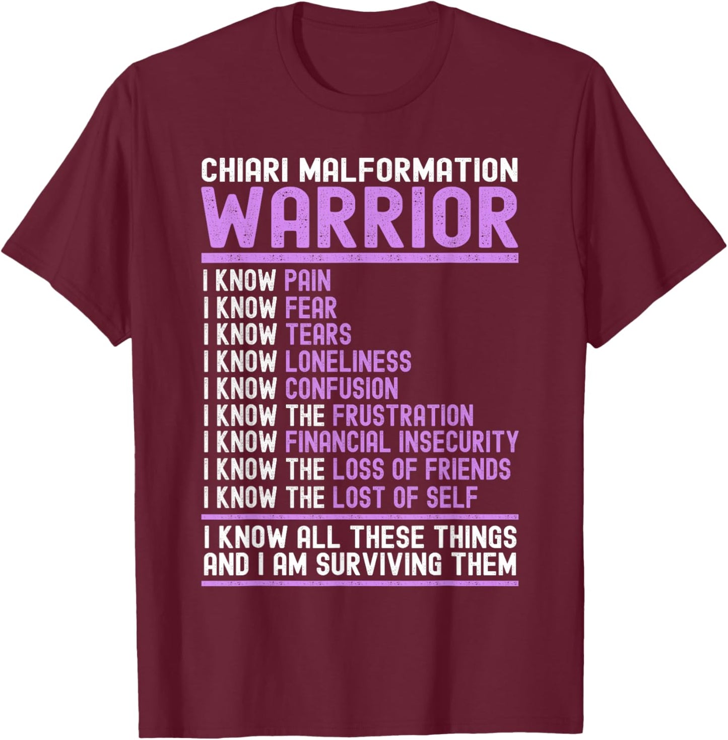 Chiari Malformation Awareness - Brain Purple Ribbon - Chiari T-Shirt - T-Shirt | Maroon