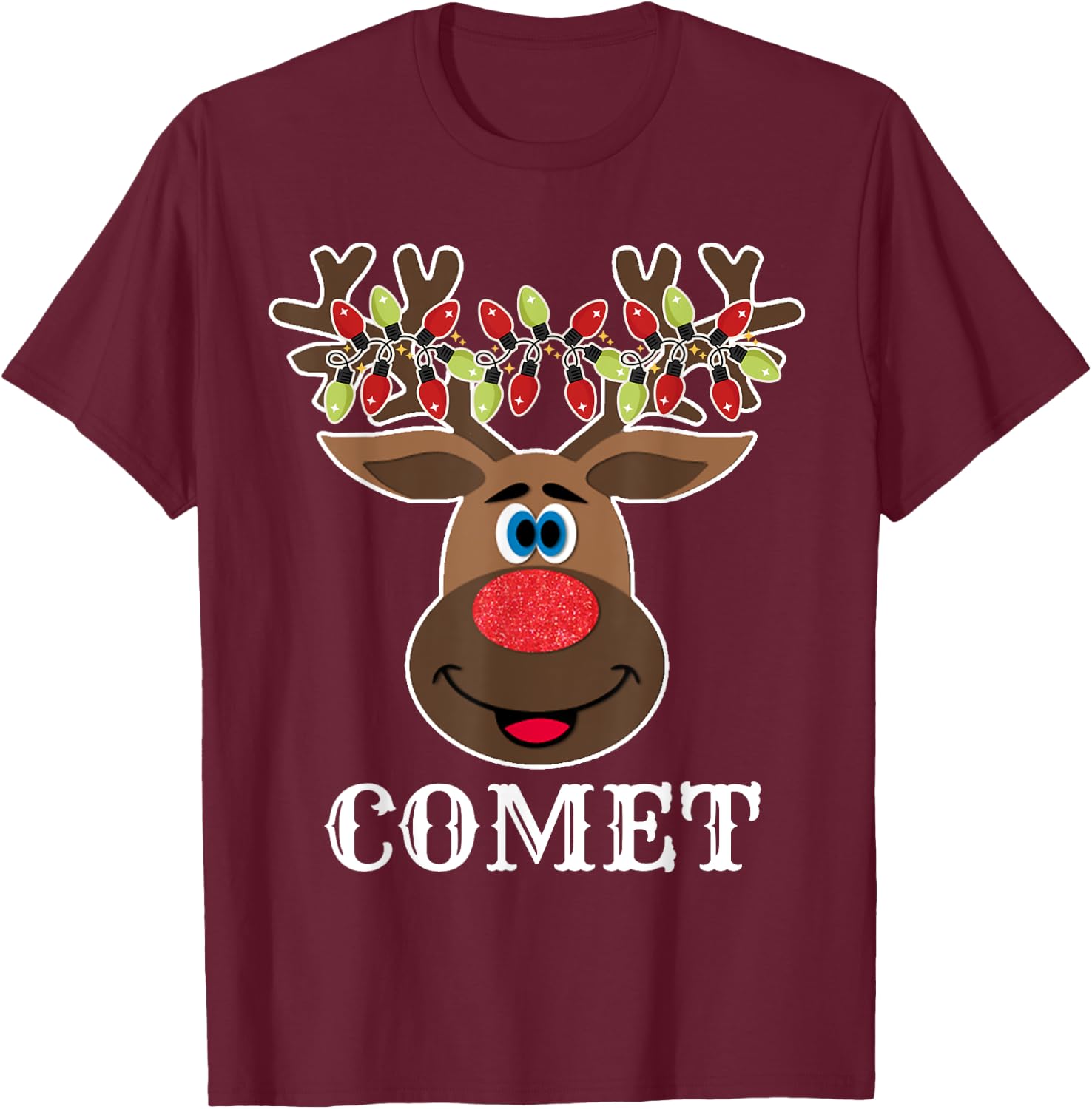 Santa Reindeer Comet Xmas Group Costume T-Shirt - T-Shirt | Maroon