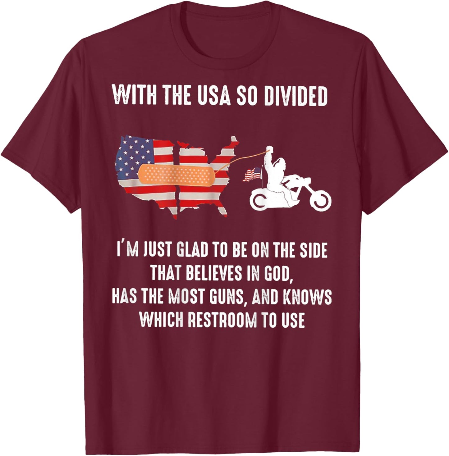 Bigfoot Biker With The USA So Divided (on back) T-Shirt - T-Shirt | Maroon