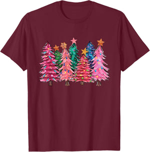 Cute Christmas With Pink Trees Xmas Costume Girls T-Shirt - T-Shirt | Maroon