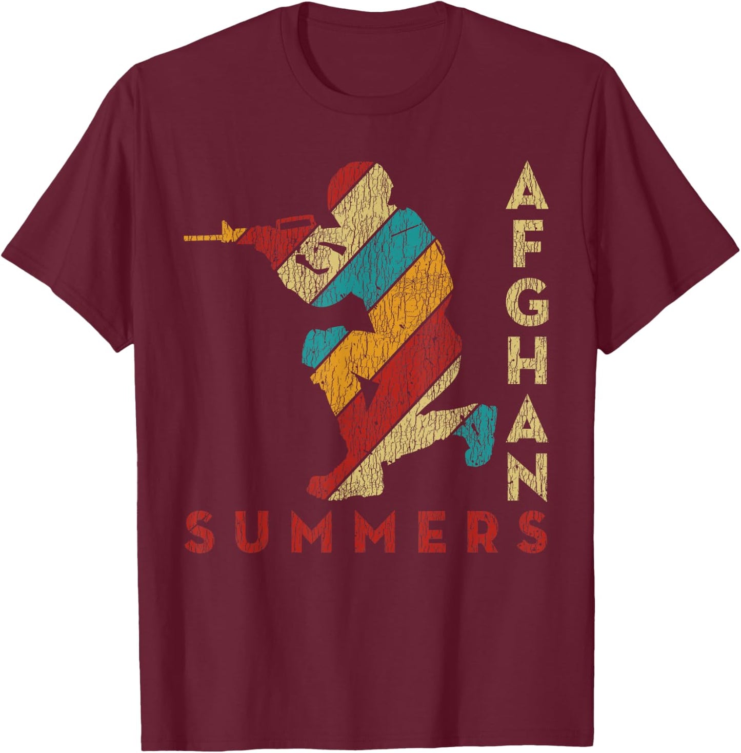 Vintage Soldier Afghan Summers Support Army Military Veteran T-Shirt - T-Shirt | Maroon