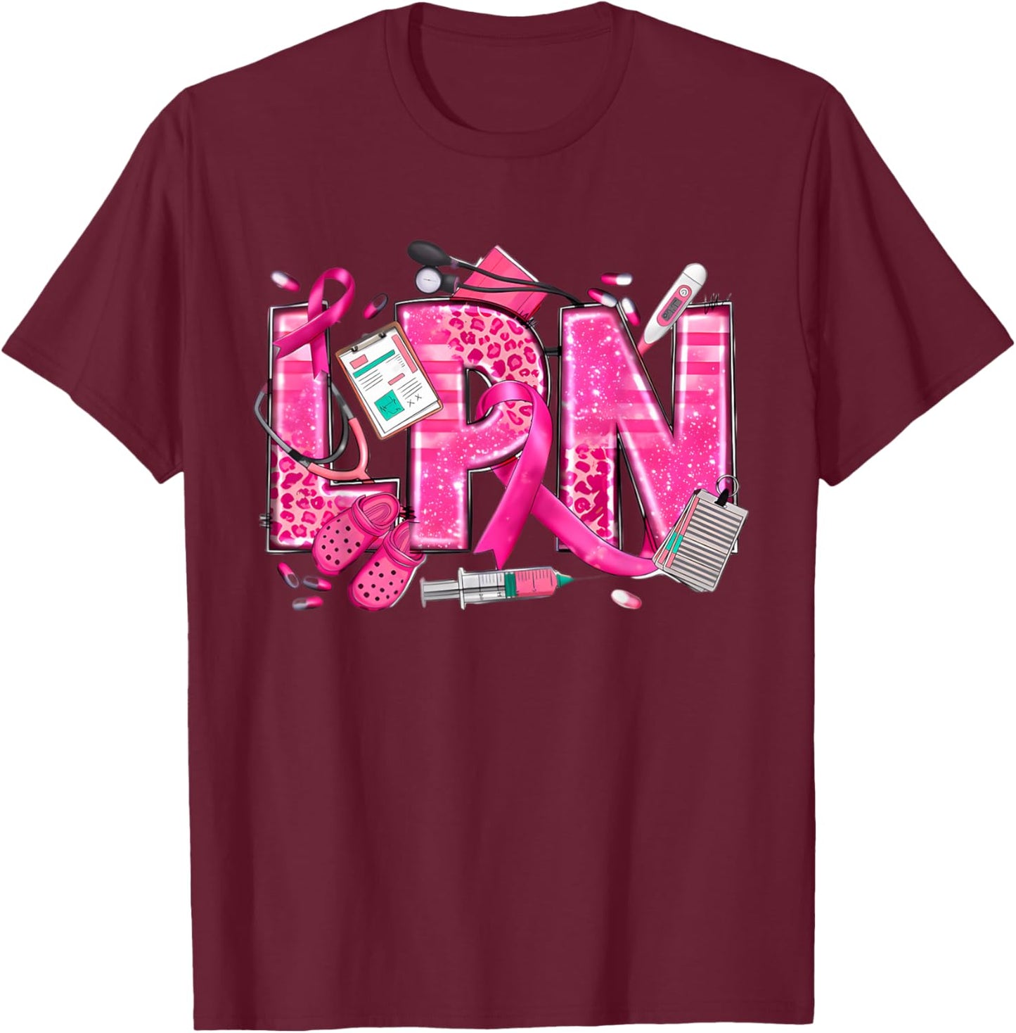 Nurse Breast Cancer Awareness Pink Ribbon Nursing Lpn Life T-Shirt - T-Shirt | Maroon