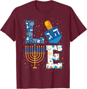 Hanukkah Love with Menorah for Jewish Christmas Holiday T-Shirt - T-Shirt | Maroon