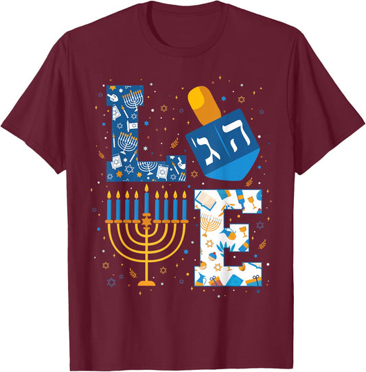 Hanukkah Love with Menorah for Jewish Christmas Holiday T-Shirt - T-Shirt | Maroon