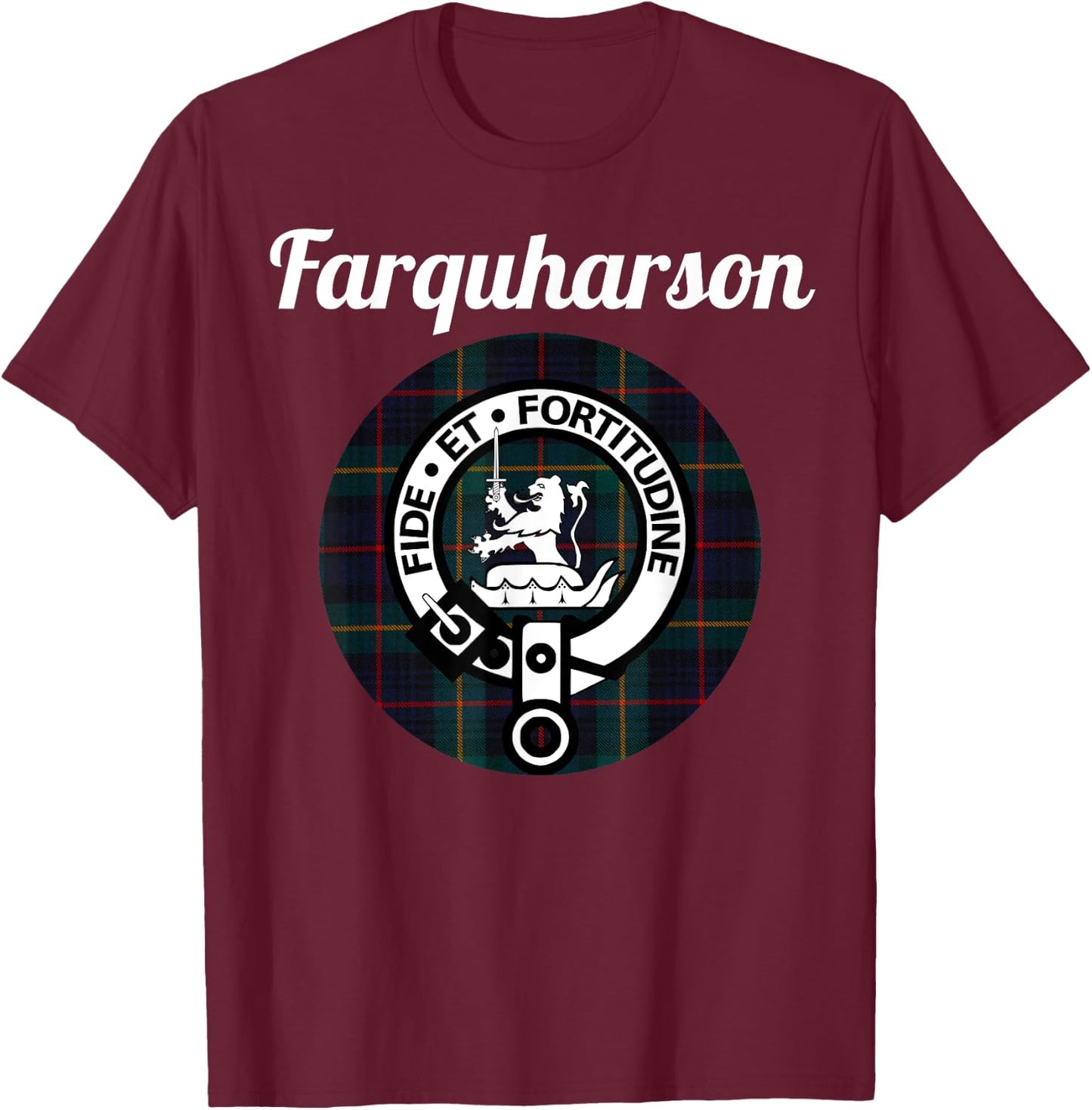 Farquharson Clan Scottish Name Coat Of Arms Tartan T-Shirt - T-Shirt | Maroon
