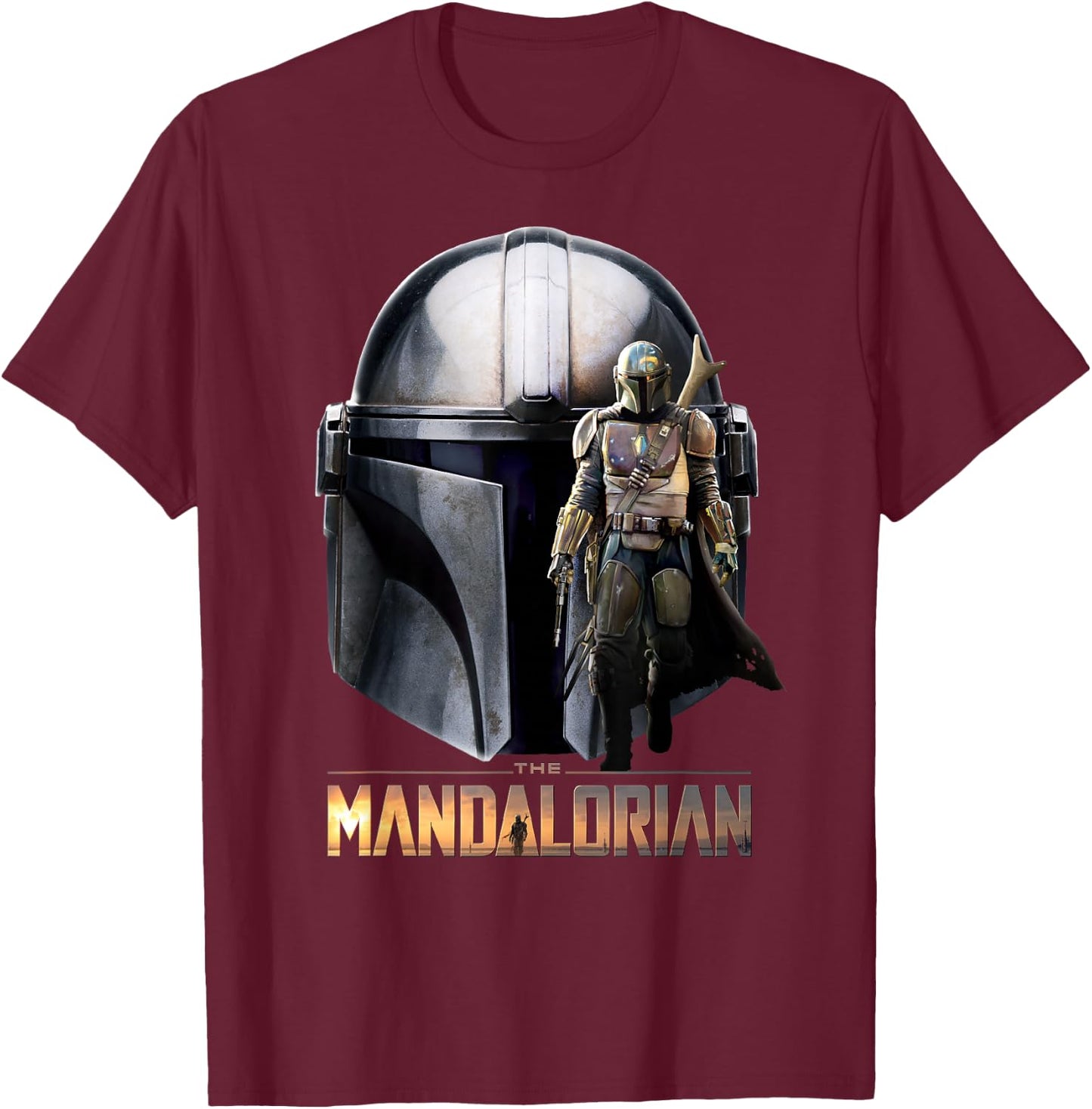 Star Wars The Mandalorian Helmet Portrait Mashup T-Shirt - T-Shirt | Maroon