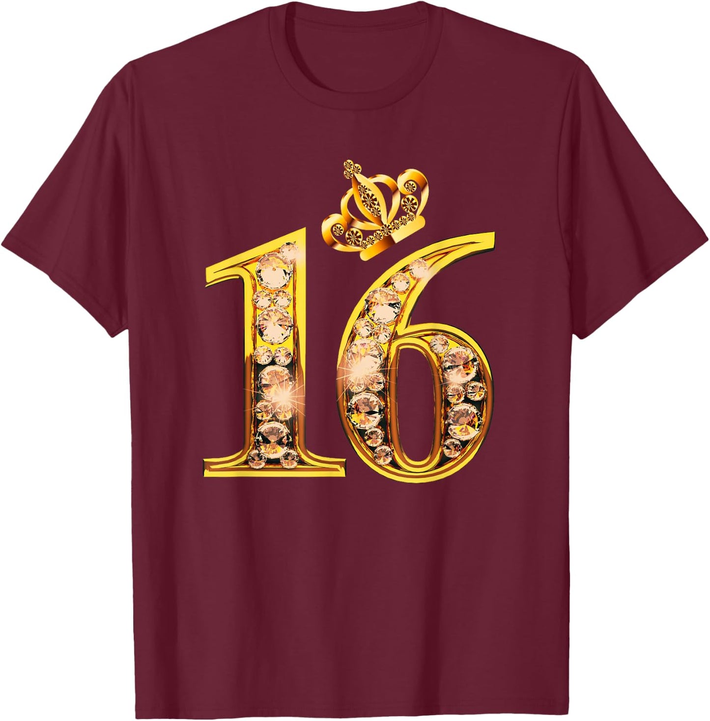 Queen of 16 Sweet Sixteen Gold Black 16th Birthday Girls T-Shirt - T-Shirt | Maroon