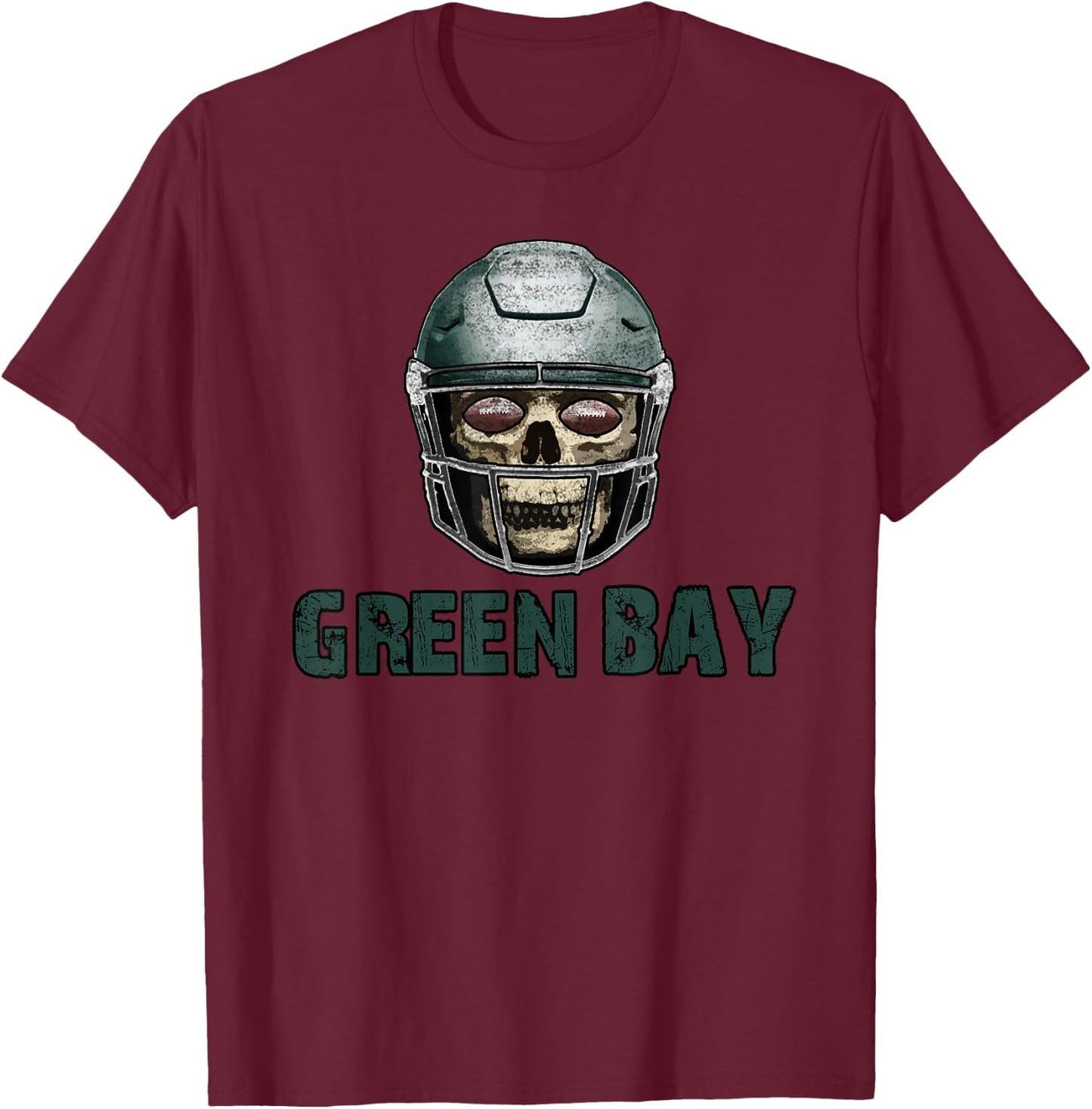 Green Bay Football Skull in Helmet T-Shirt - T-Shirt | Maroon