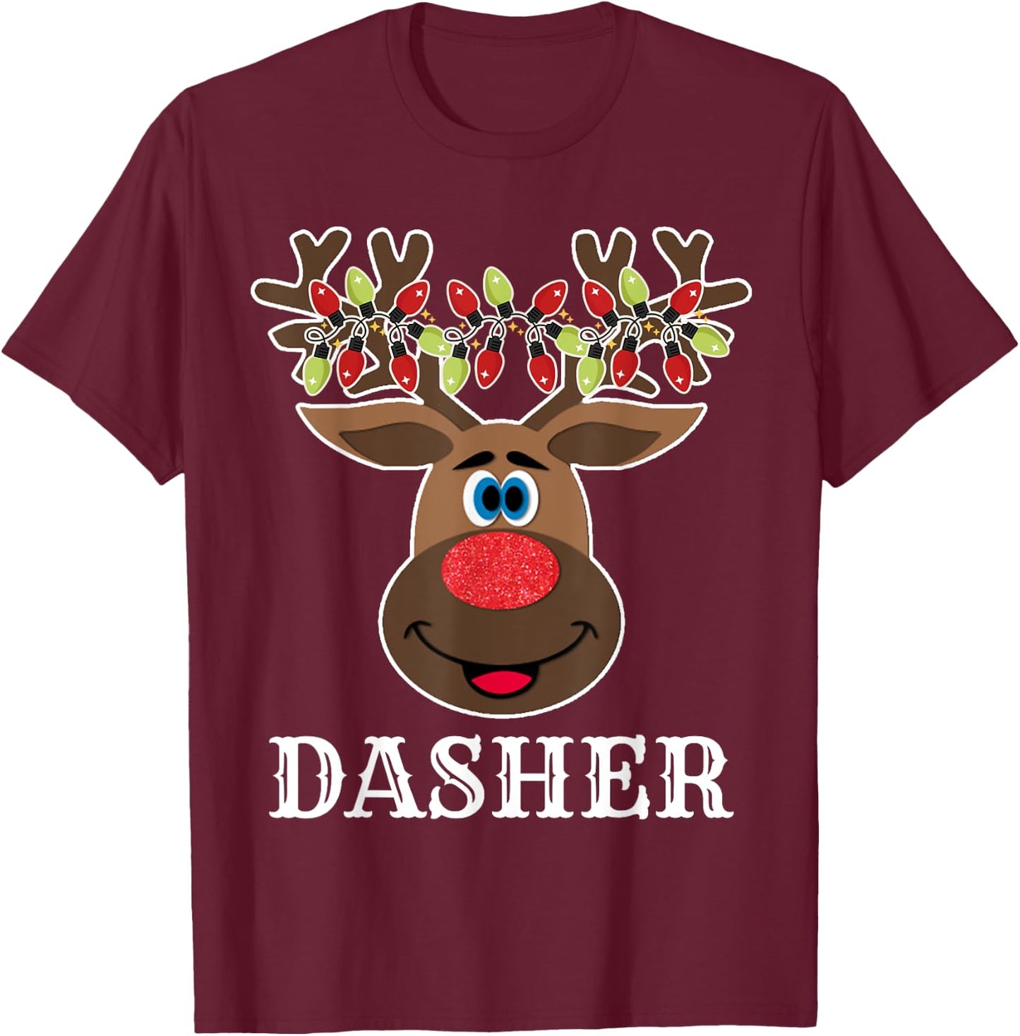 Santa Reindeer Dasher Xmas Group Costume T-Shirt - T-Shirt | Maroon