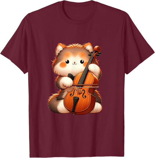 Cat Cello Magical Cello Cat Music Women Kids T-Shirt - T-Shirt | Maroon