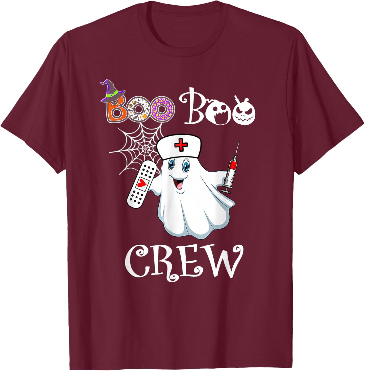 Boo Boo Crew Funny Ghost Paramedic EMT EMS Nurse Halloween T-Shirt - T-Shirt | Maroon