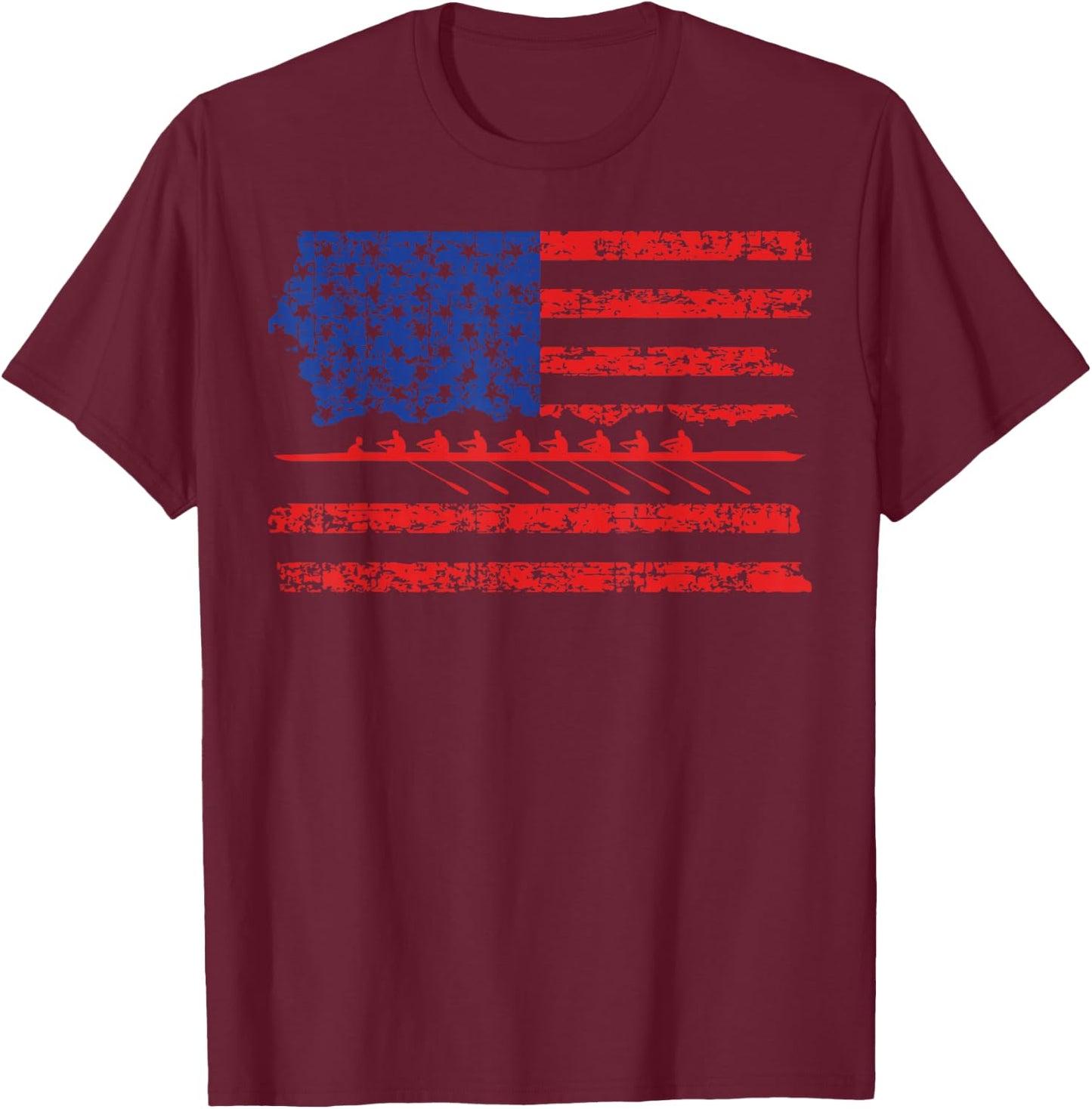 Crew Rowing Boat Oars Us American Flag T-Shirt - T-Shirt | Maroon