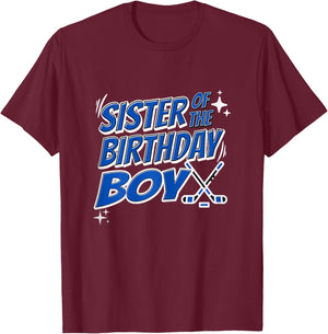Sister Of The Birthday Boy Hockey Matching Sibling Fun Party T-Shirt - T-Shirt | Maroon
