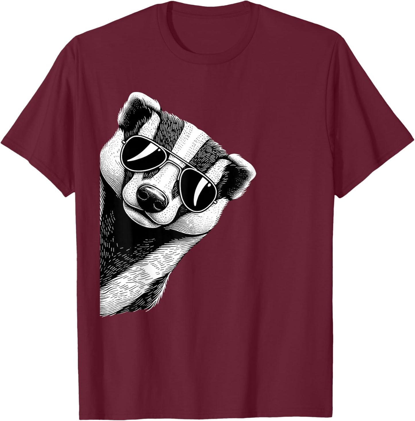 Funny Honey Badger Art Wearing Sunglasses T-Shirt - T-Shirt | Maroon