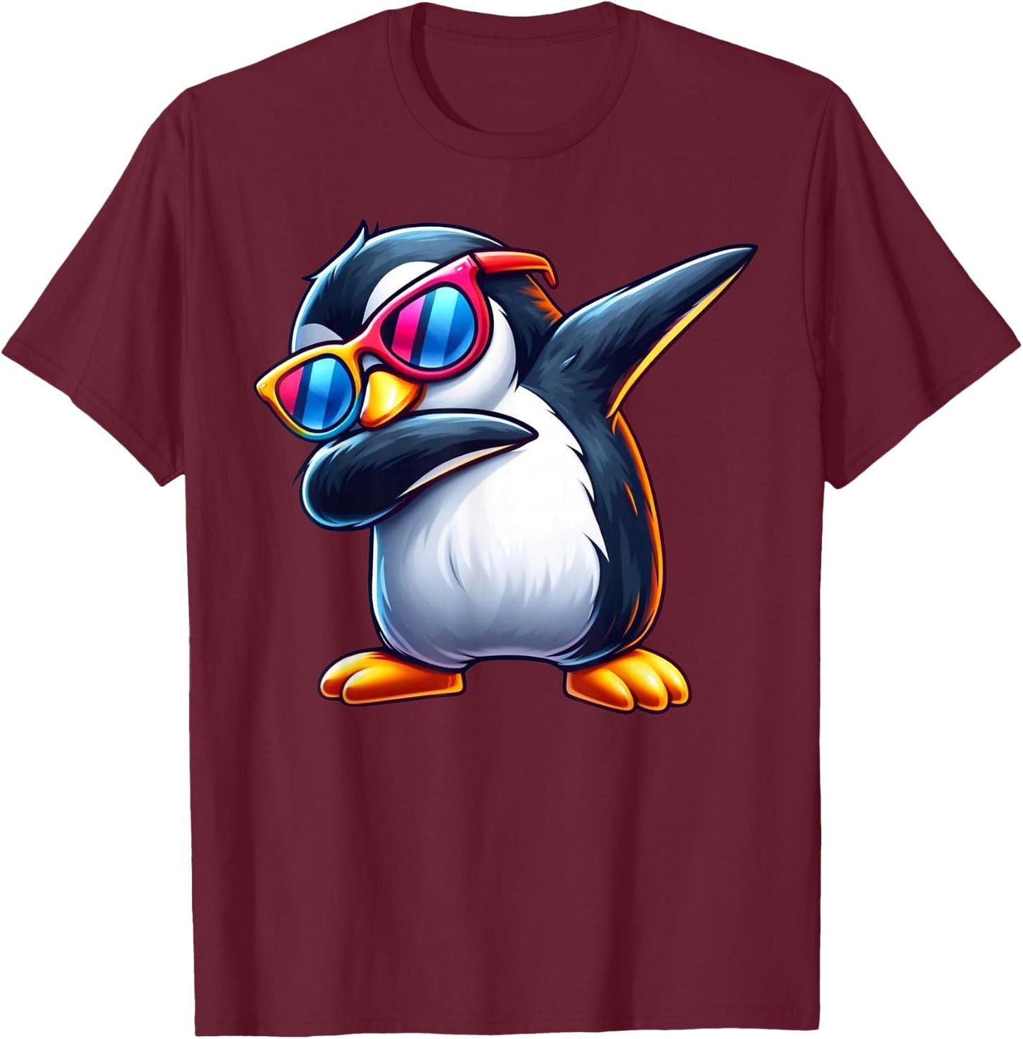Unique Penguin Lover Apparel & Home Decor Shop -Adults & Kids Funny Dabbing Penguin Wearing Sunglasses Animal Lover Black T-Shirt - T-Shirt | Maroon
