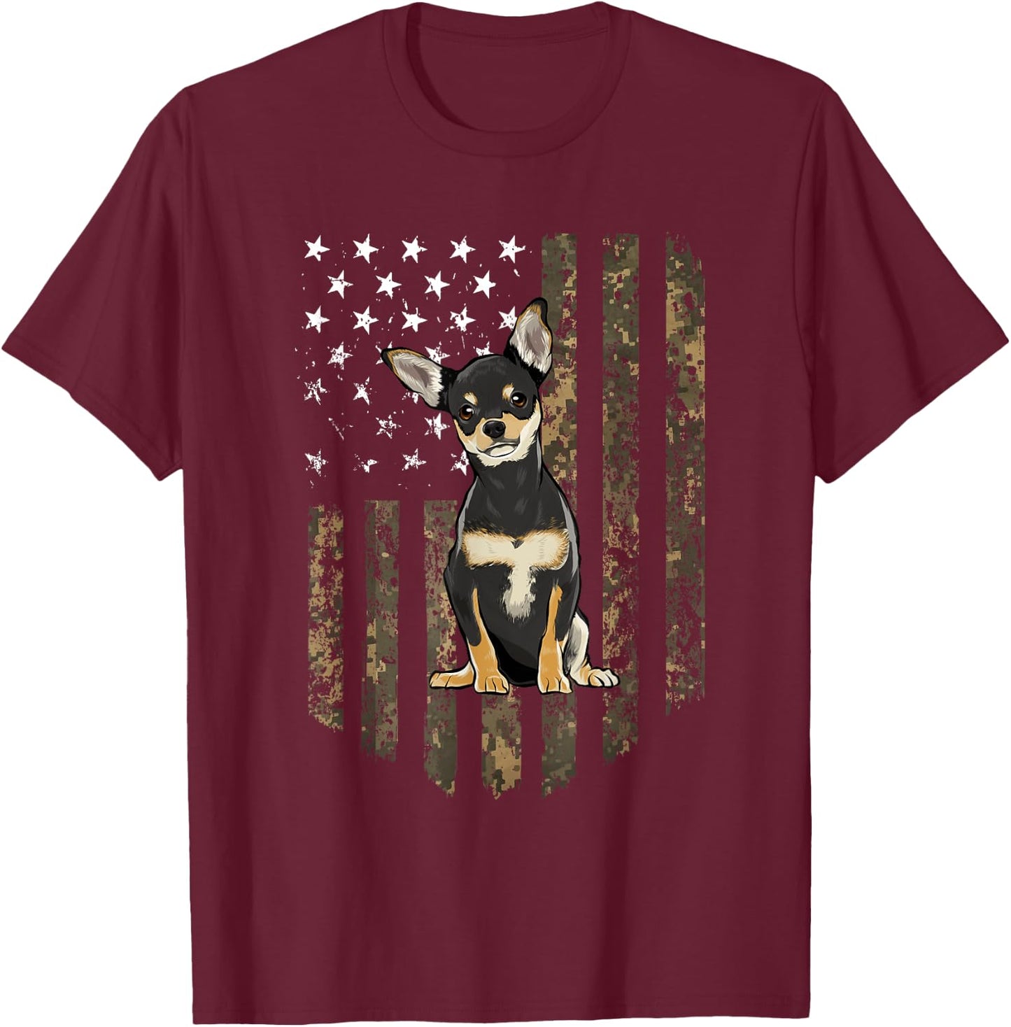 Camo American Flag Black Chihuahua 4th Of July USA Men T-Shirt - T-Shirt | Maroon