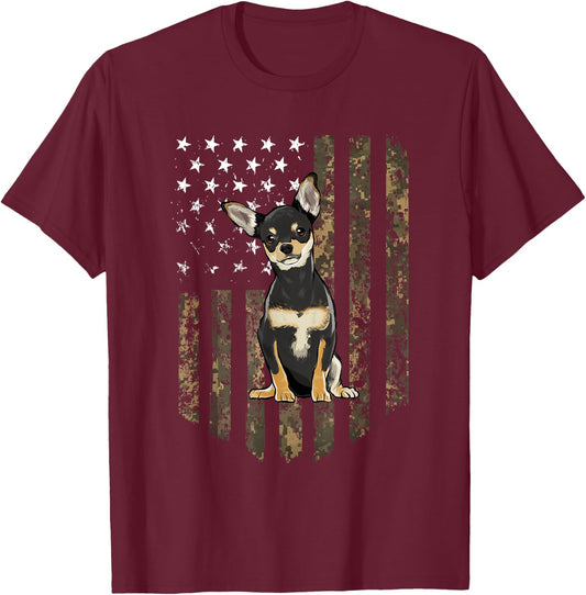 Camo American Flag Black Chihuahua 4th Of July USA Men T-Shirt - T-Shirt | Maroon