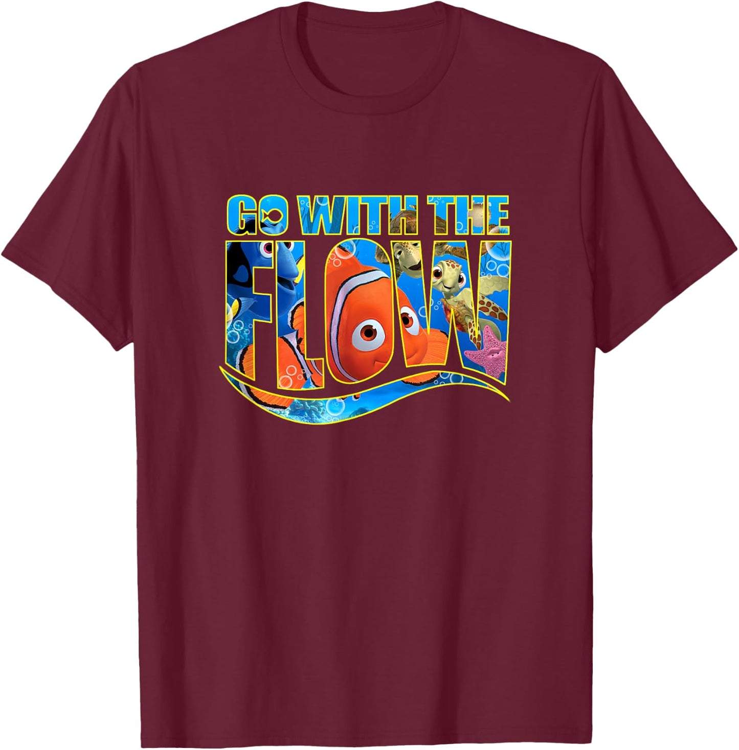 Disney Pixar Finding Nemo Go with The Flow See Through Logo T-Shirt - T-Shirt | Maroon