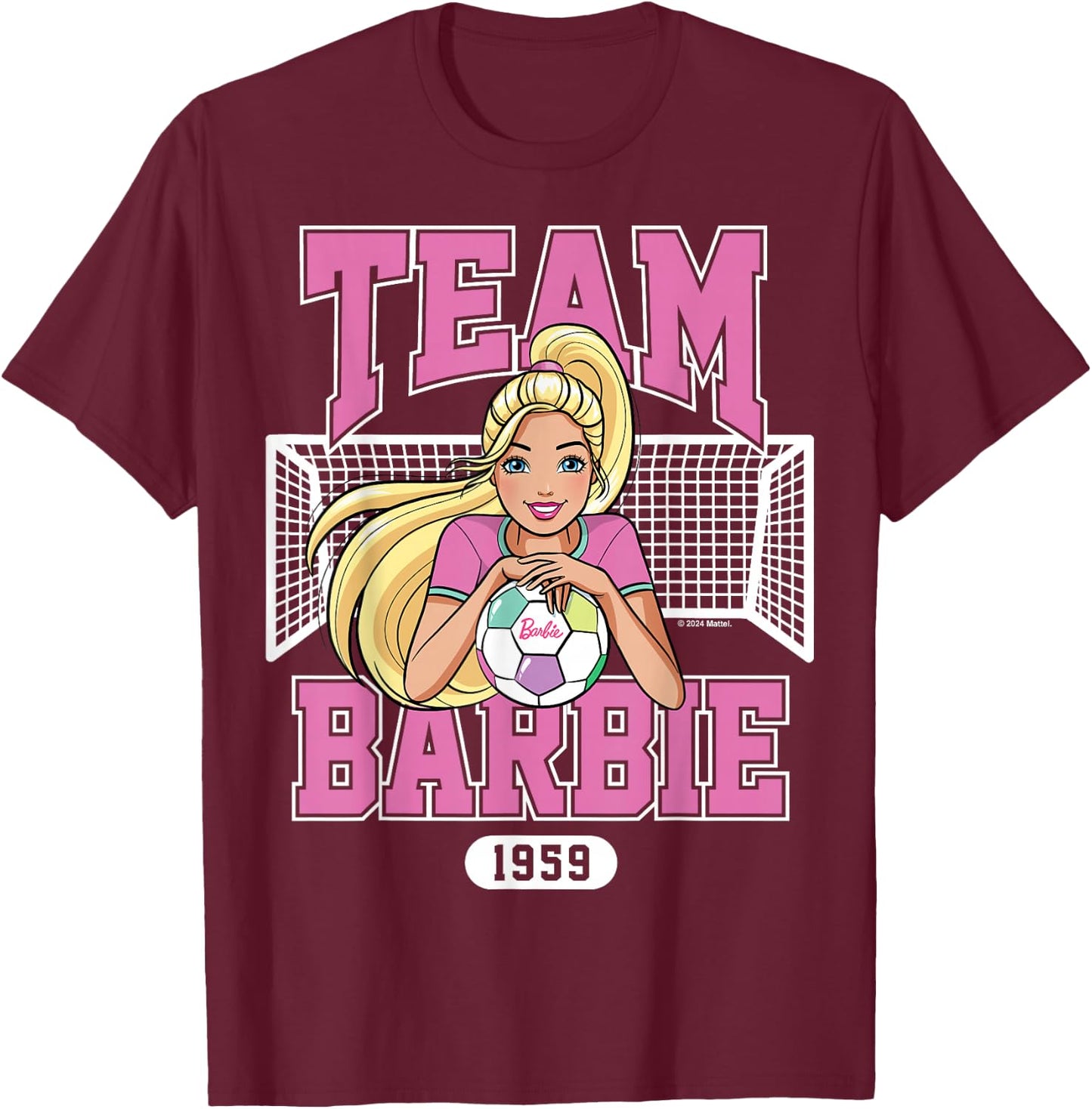 Barbie Team Barbie 1959 Football with Goal Post T-Shirt - T-Shirt | Maroon