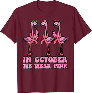 Breast Cancer Flamingo October We Wear Pink Men Women Kids T-Shirt - T-Shirt | Maroon