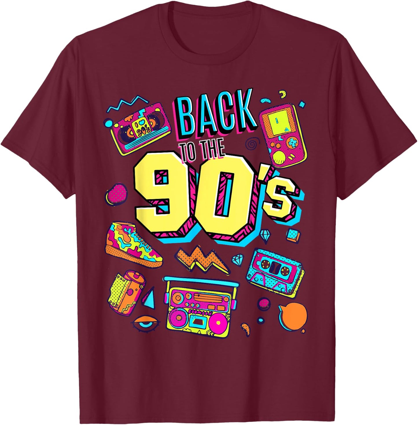 Men's Women's Kids Vintage Retro Back To 90's Graphic Design T-Shirt - T-Shirt | Maroon