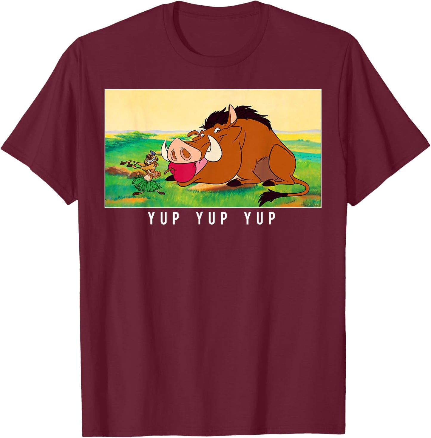Disney Lion King Pumbaa Apple in Mouth Poster T-Shirt - T-Shirt | Maroon