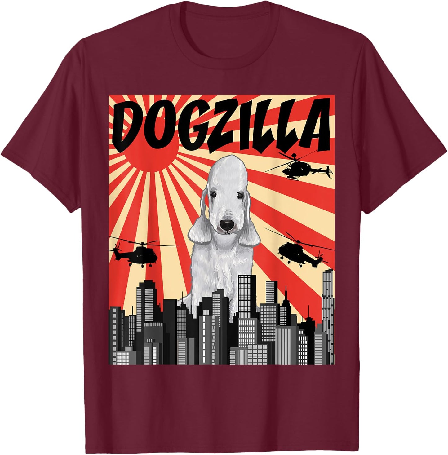 Funny Retro Japanese Dogzilla Bedlington Terrier T-Shirt - T-Shirt | Maroon