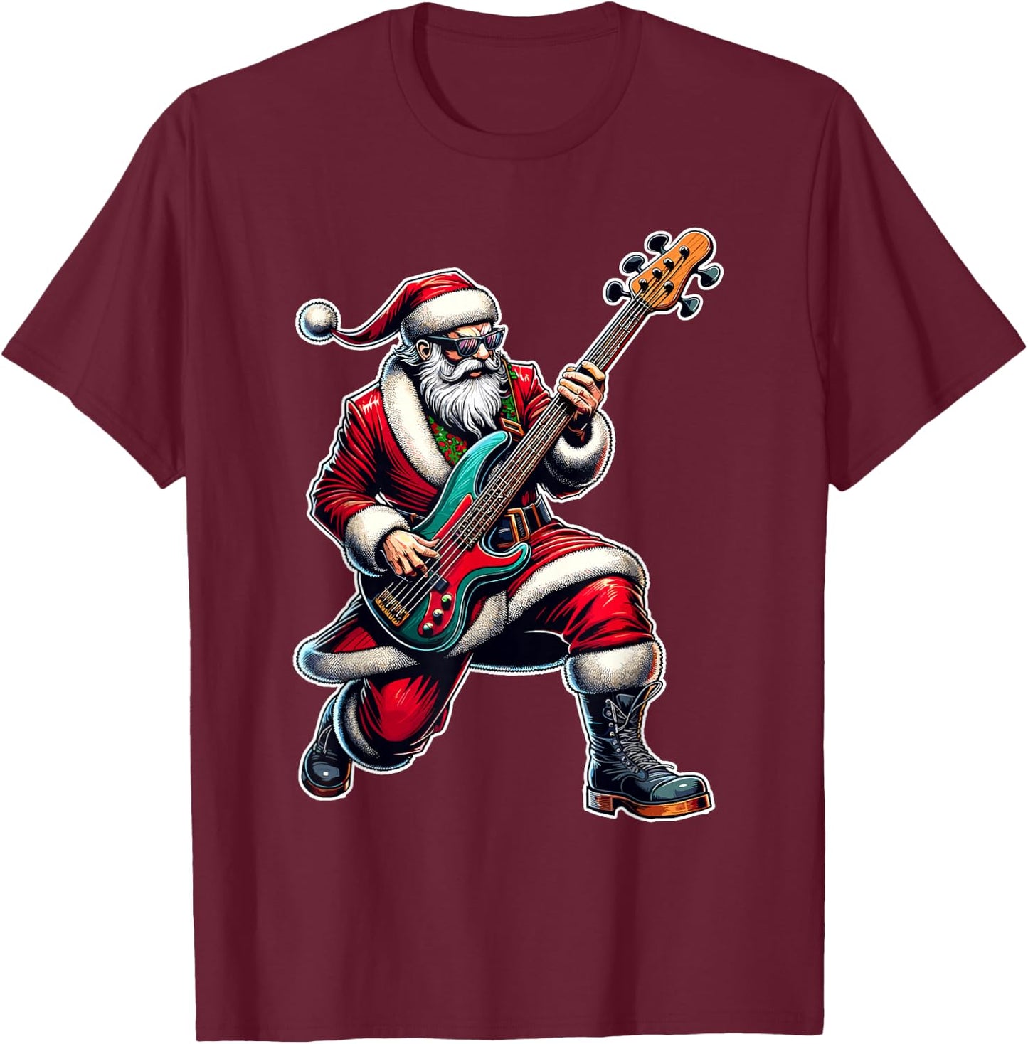 Christmas Bass Guitar Shirt Santa Bass Guitar Player T-Shirt - T-Shirt | Maroon