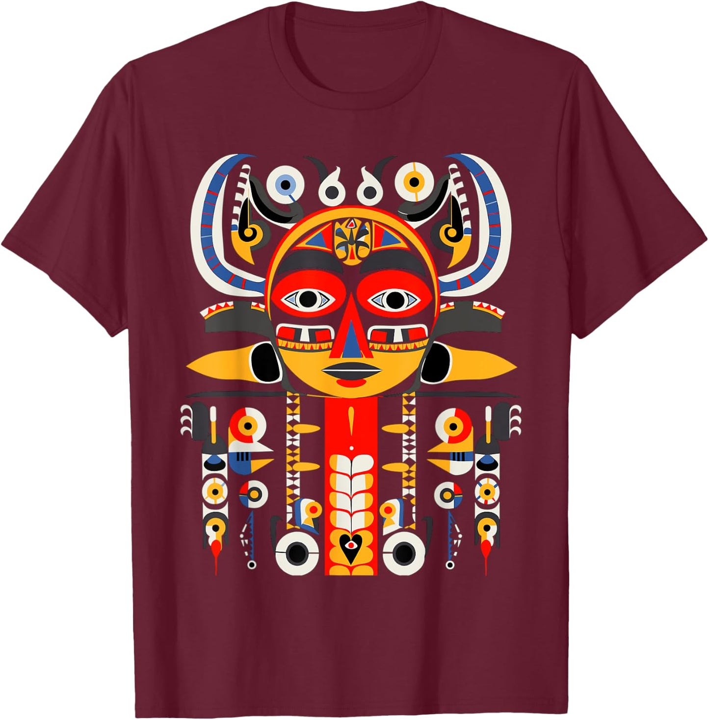Totem Pole in Pacific Northwest Coastal Art Style T-Shirt - T-Shirt | Maroon