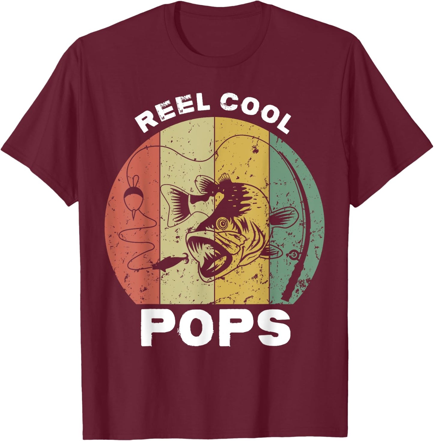 Vintage Reel Cool Pops Fishing Fathers Day Fisherman Grandpa T-Shirt - T-Shirt | Maroon