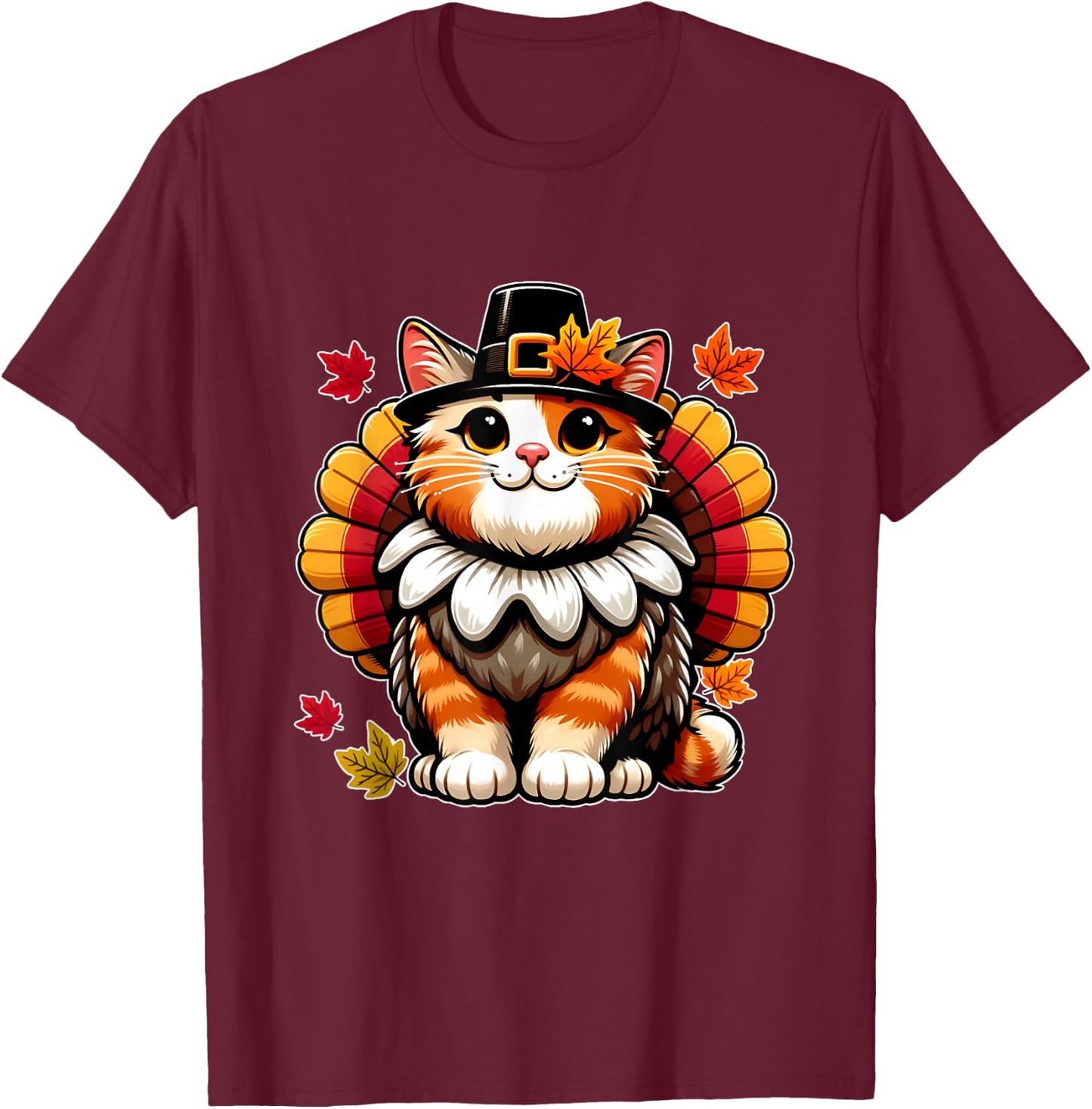 Funny Thanksgiving Shirts by Merch4life Pilgrim Cat in Turkey Disguise Thanksgiving T-Shirt - T-Shirt | Maroon