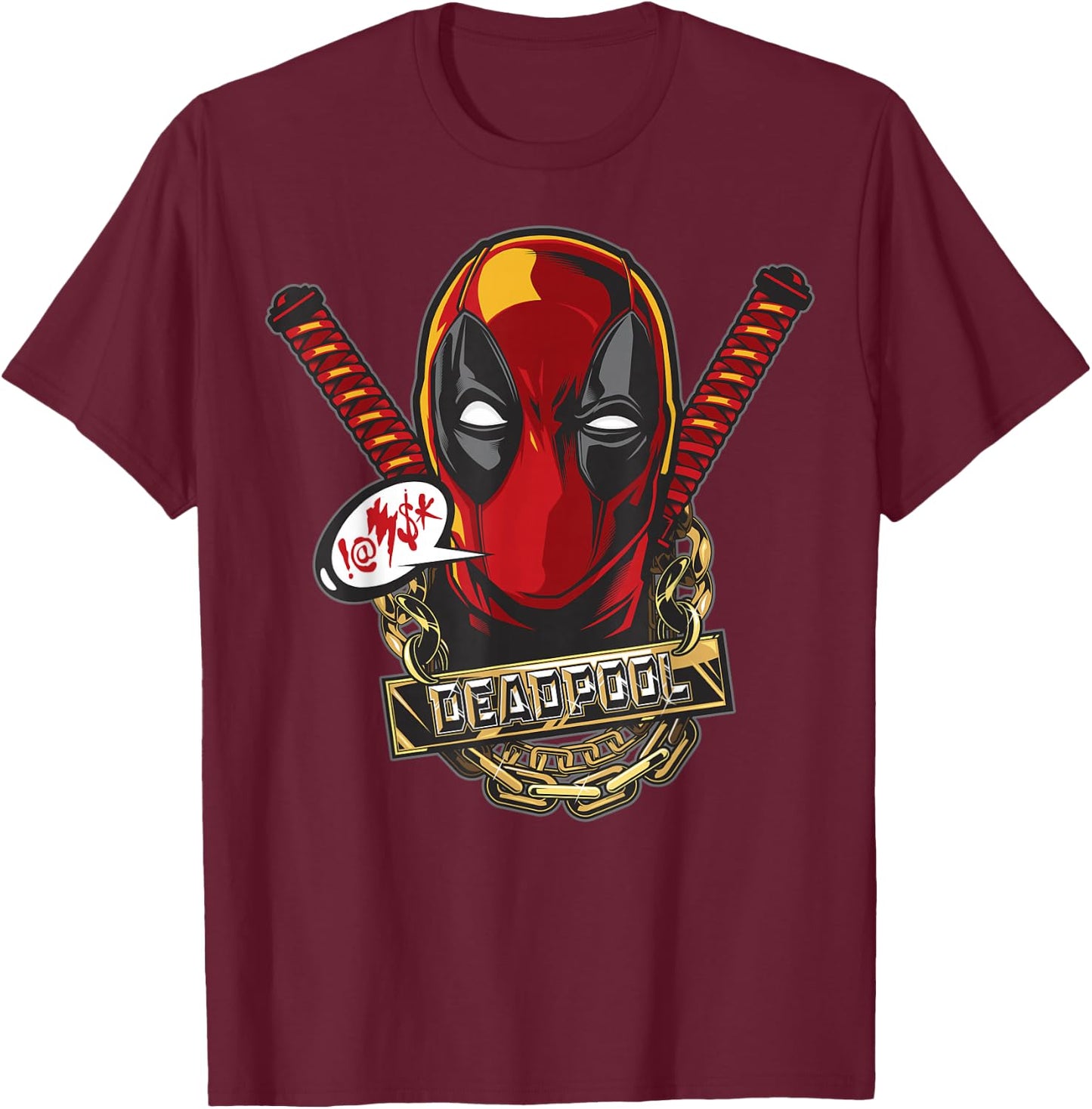 Marvel Deadpool Gold Plated Portrait T-Shirt - T-Shirt | Maroon