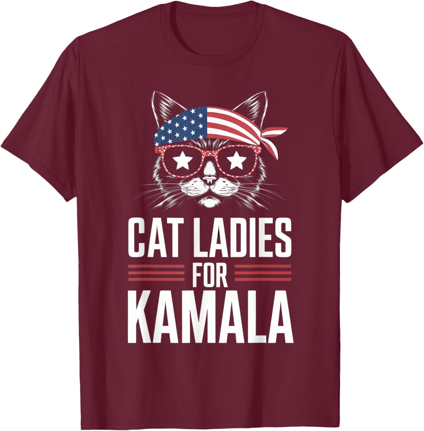 Cat Ladies for Kamala Funny Cat 2024 President Kamala-Harris T-Shirt - T-Shirt | Maroon