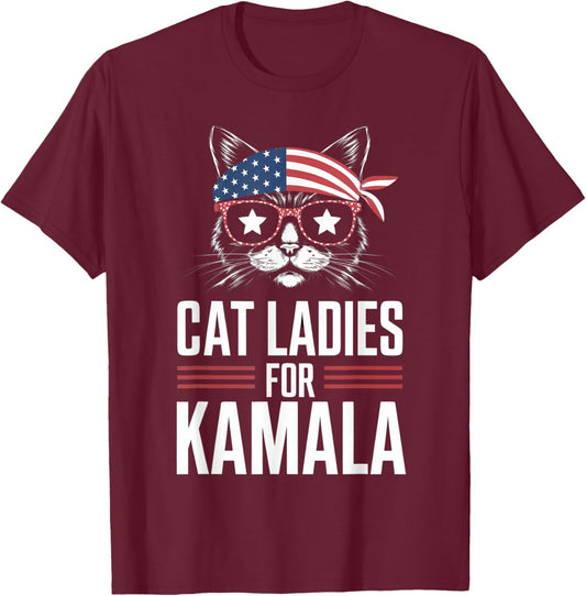 Cat Ladies for Kamala Funny Cat 2024 President Kamala-Harris T-Shirt - T-Shirt | Maroon