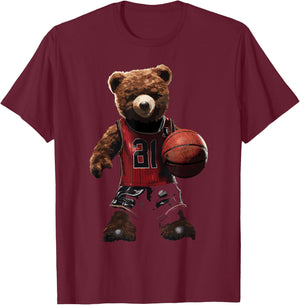 Cute teddy bear playing basketball Sport Women Kids T-Shirt - T-Shirt | Maroon
