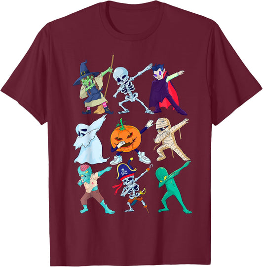 Dabbing Halloween Boys Skeleton Toddler Kids Scary Pumpkin T-Shirt - T-Shirt | Maroon
