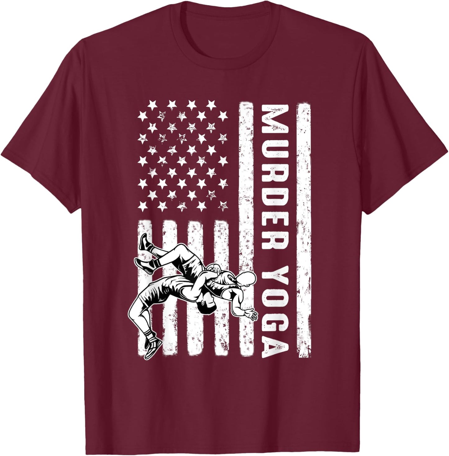 Wrestling Murder Yoga Flag T-Shirt - T-Shirt | Maroon