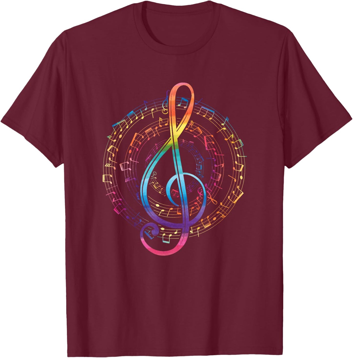 Rainbow Music Notes Treble Clef T-Shirt - T-Shirt | Maroon