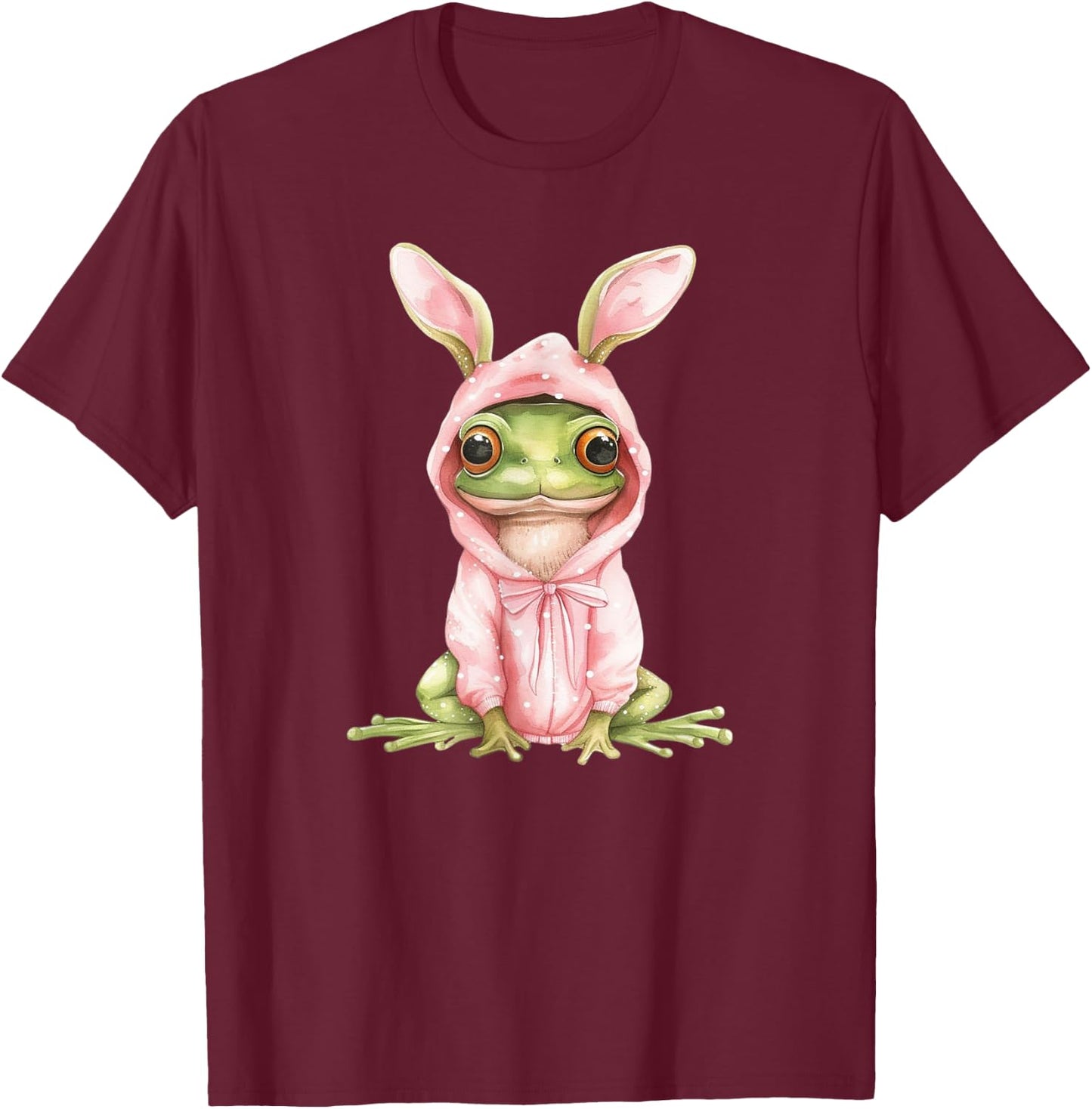 Frog Dressed As Bunny Rabbit Cute Spring Watercolor Easter T-Shirt - T-Shirt | Maroon